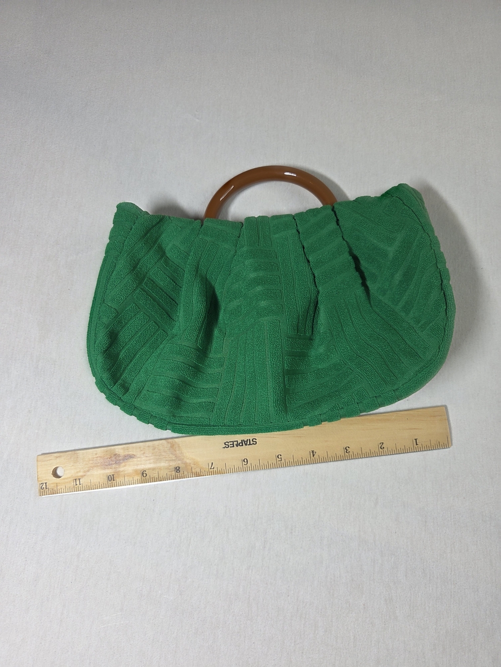 Source Unknown Emerald Green Knit Clutch with Brown Top Handle